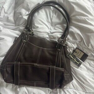 Sophia Caperelli Kenzie Shopper Womens Large Brown Shoulder Tote Bag Zip